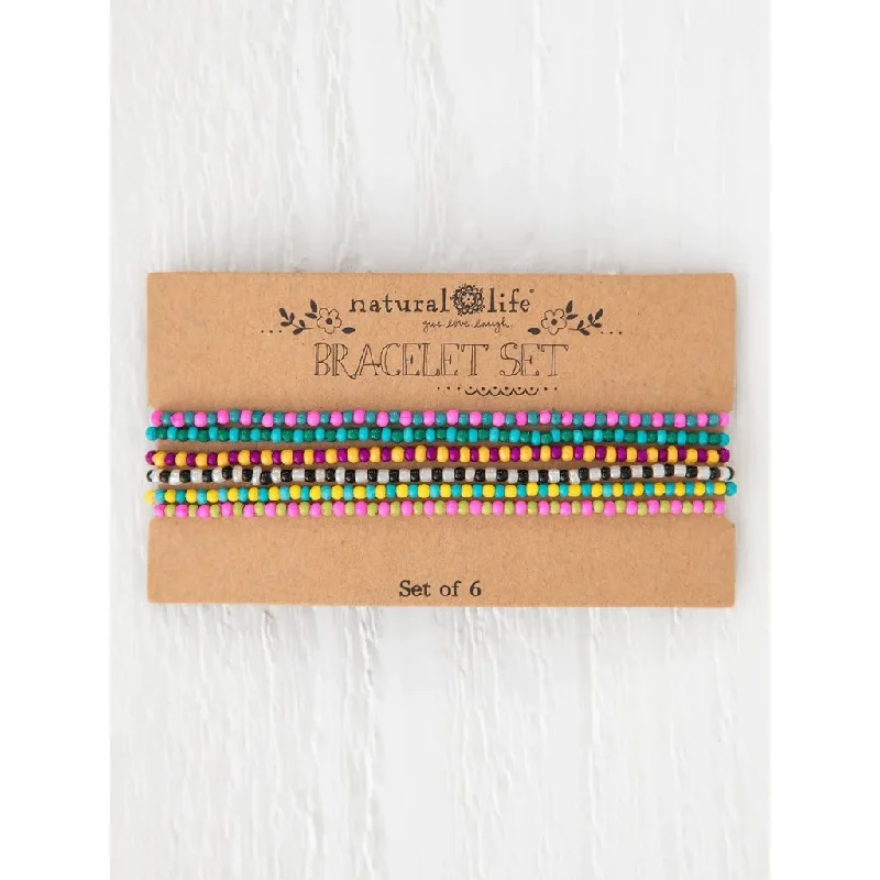 Natural Life : Beaded Bracelet, Set of 6 - Multicolor