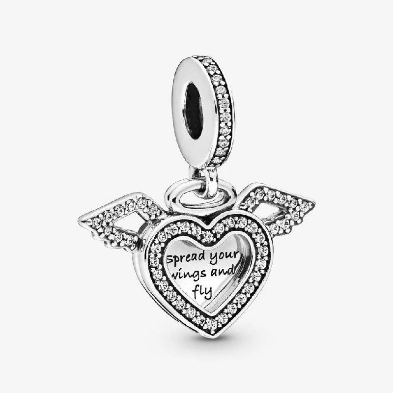 PANDORA : Heart and Angel Wings Dangle Charm