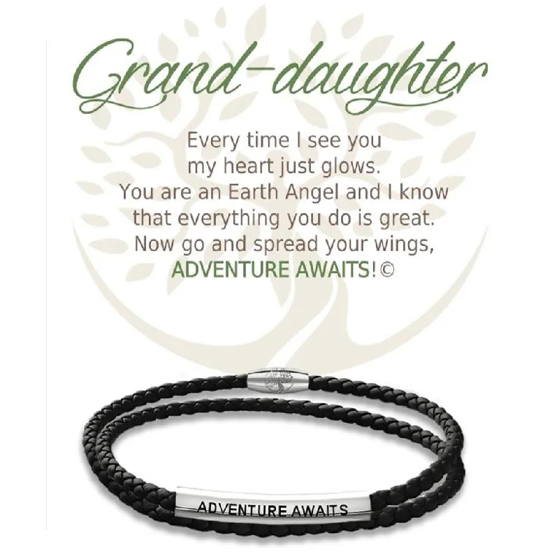 Earth Angel : Grand-Daughter Black Leather Bracelet