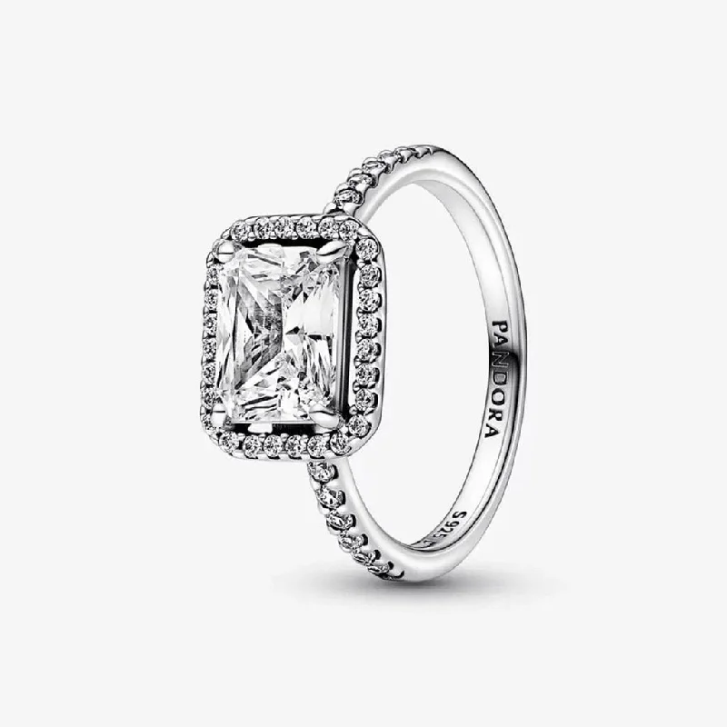 PANDORA : Rectangular Sparkling Halo Ring