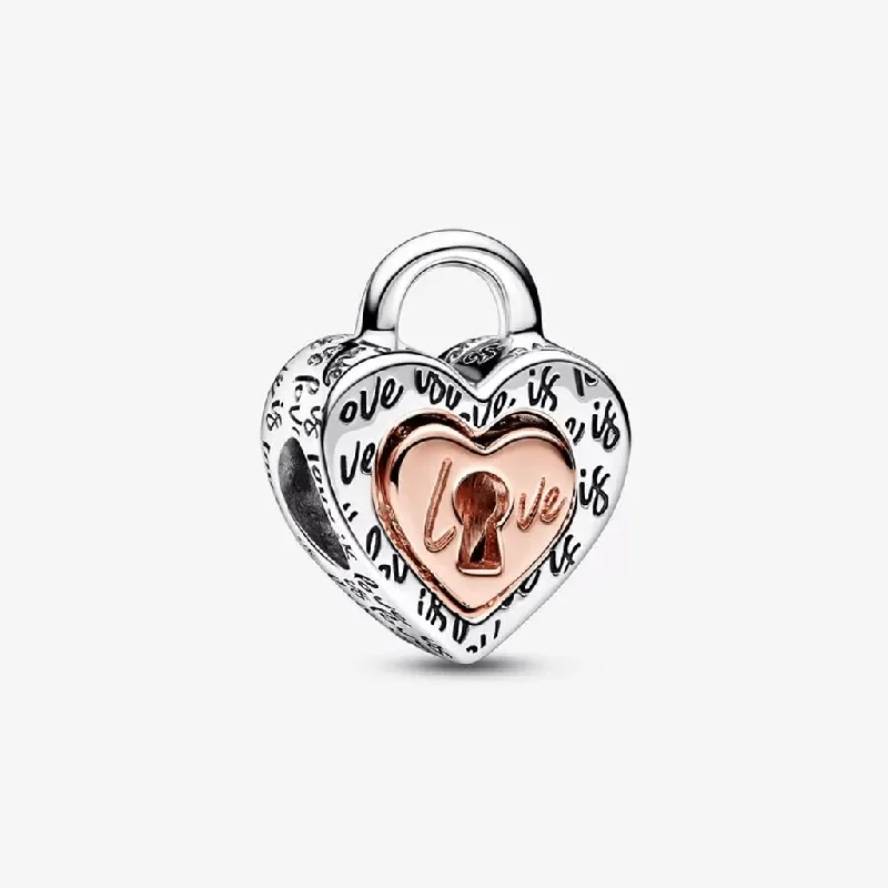 PANDORA : Two-tone Padlock Splittable Heart Charm