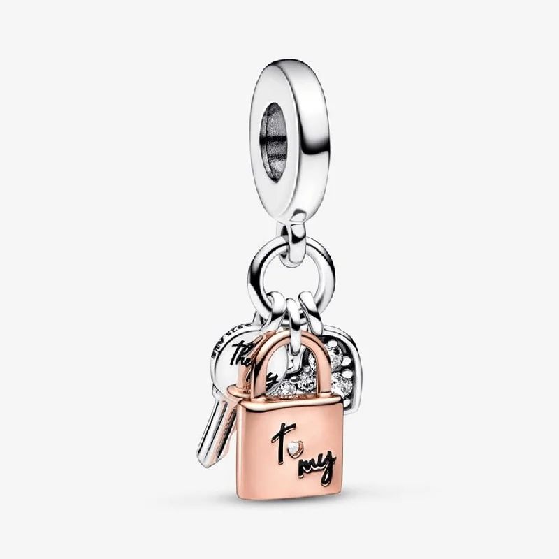 PANDORA : Two-tone Key, Padlock & Heart Triple Dangle Charm