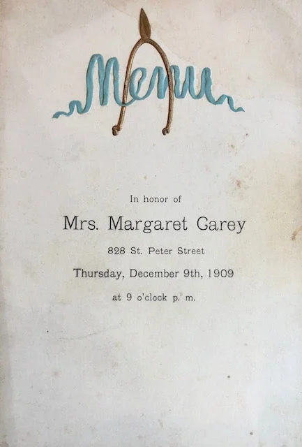 Menu in Honor of Mrs. Margaret Carey