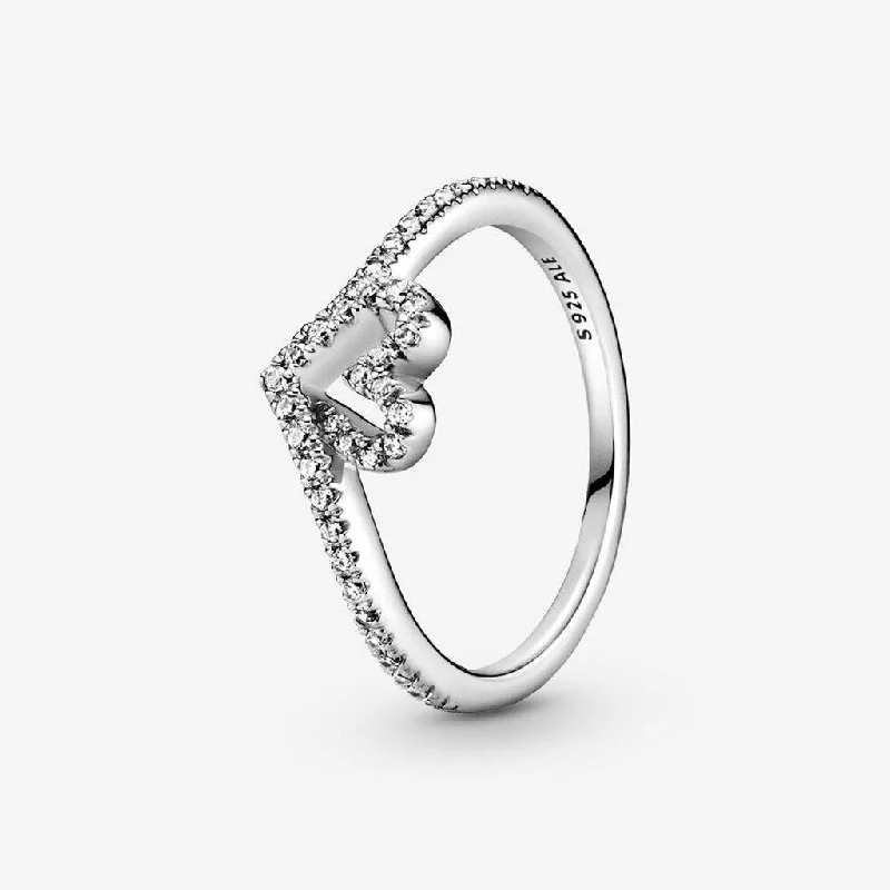 PANDORA : Sparkling Wishbone Heart Ring