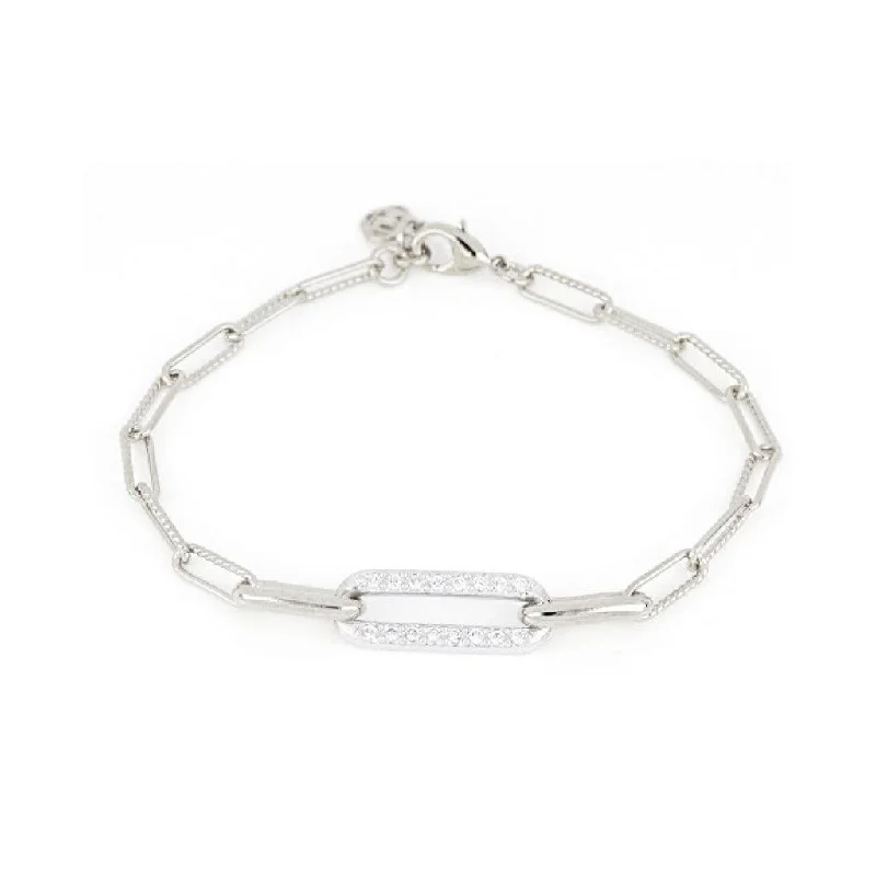 John Medeiros : Diamante Large Pavé Link Bracelet in Rhodium