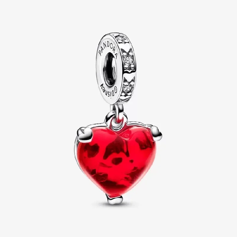 PANDORA : Disney Mickey & Minnie Mouse Kiss Red Murano Glass Dangle Charm